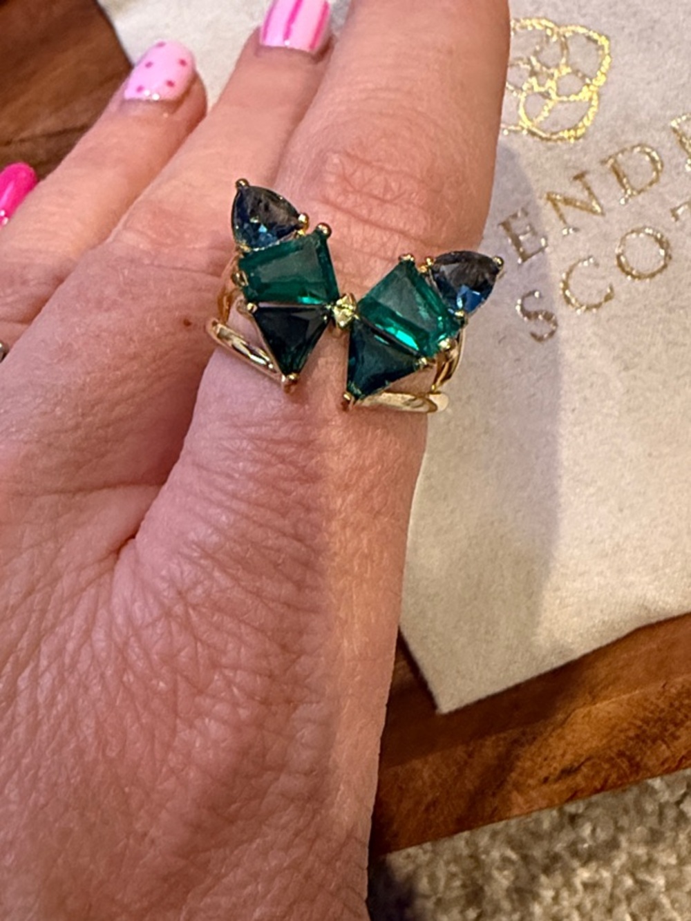 Kendra Scott Blair Butterfly Emerald Green Crystal Ring in Gold Size 9